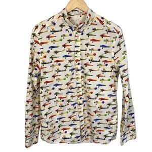 H&M LOGG Men's Shirt Med Colorful Vintage Planes Long Slv Button Down